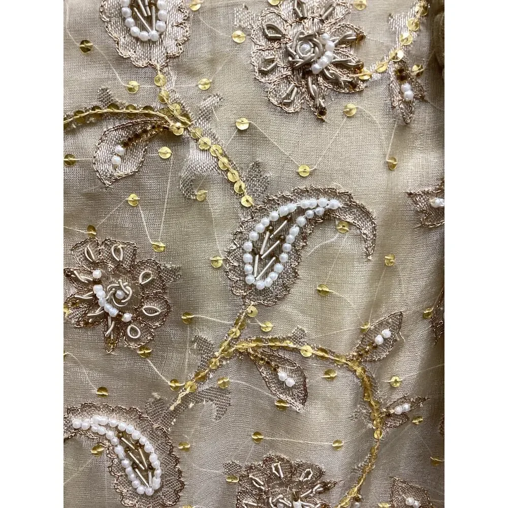 VTG Set Women’s Size M Scarf+Blazer Silk Gold Tone Knot Buttons Embroidered Gold